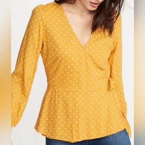 Old Navy Mustard Polka Dot Blouse Size XS